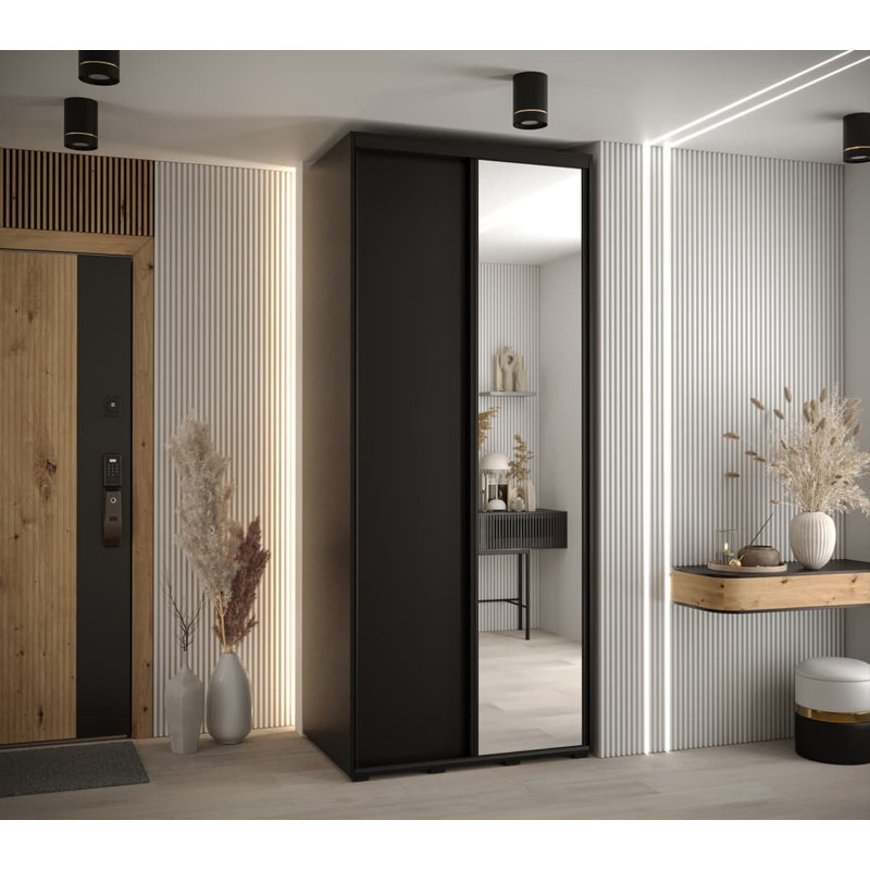 Azavian 2 Door Manufactured Wood Wardrobe, 205" H x 120" W x 60" D, Black
