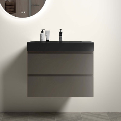 Grand meuble-lavabo mural de 30 po avec lavabo mural pour salle de bain moderne, lavabo une pièce sans drain ni robinet, pré-assemblé