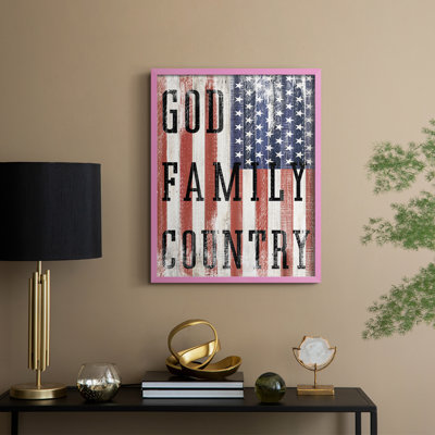 «God Family Country Flag», reproduction encadrée - bois massif