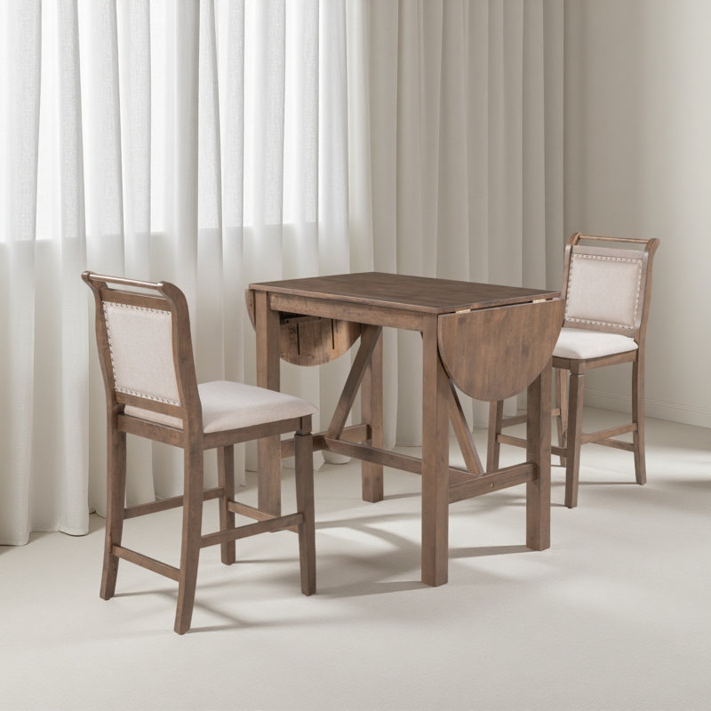 Ensemble de table de salle à manger à hauteur de comptoir en bois 3 pièces avec 2 chaises rembourrées pour petite place