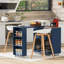 Îlot de cuisine roulant avec table allongée, îlot de cuisine sur roulettes avec lumières DEL, prises de courant et 2 portes en verre cannelé, îlot de cuisine avec compartiment de rangement et 3 tablettes ouvertes latérales-456546661