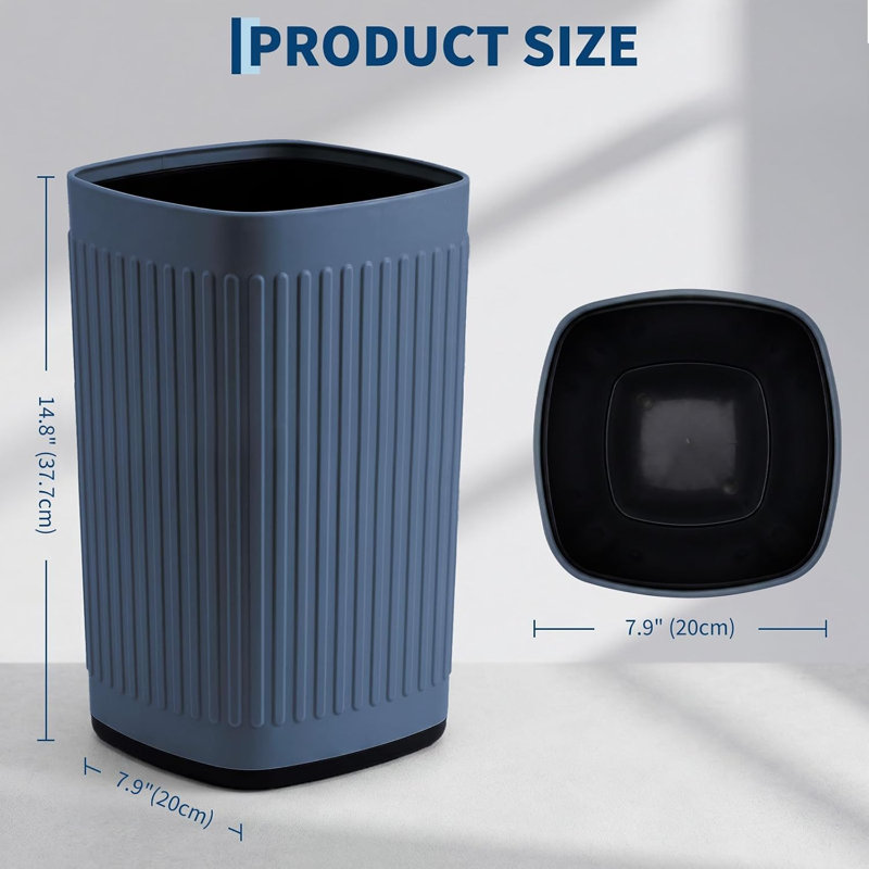 Poubelle de salle de bain en métal, 2,6 G / 10 L, corbeille en métal, bleu | Boîtier en métal, imperméable, robuste et résistant aux chutes, toit ouvert, base antidérapante, pour chambre à coucher, salon, bureau, salle de bain