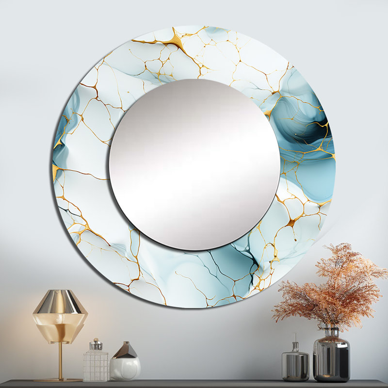 Décoration murale oriental à motif oriental en marbre - Miroir rond moderne_MTMIR127764, 23 po x 23 po