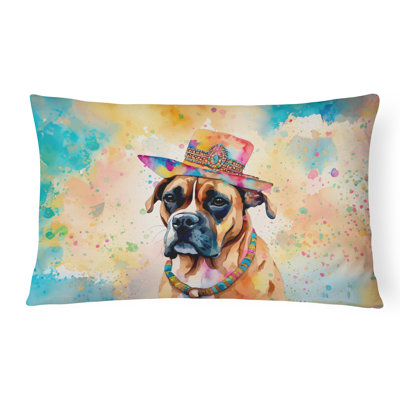 Boxer Hippie Dawg Fabric Decorative Pillow
