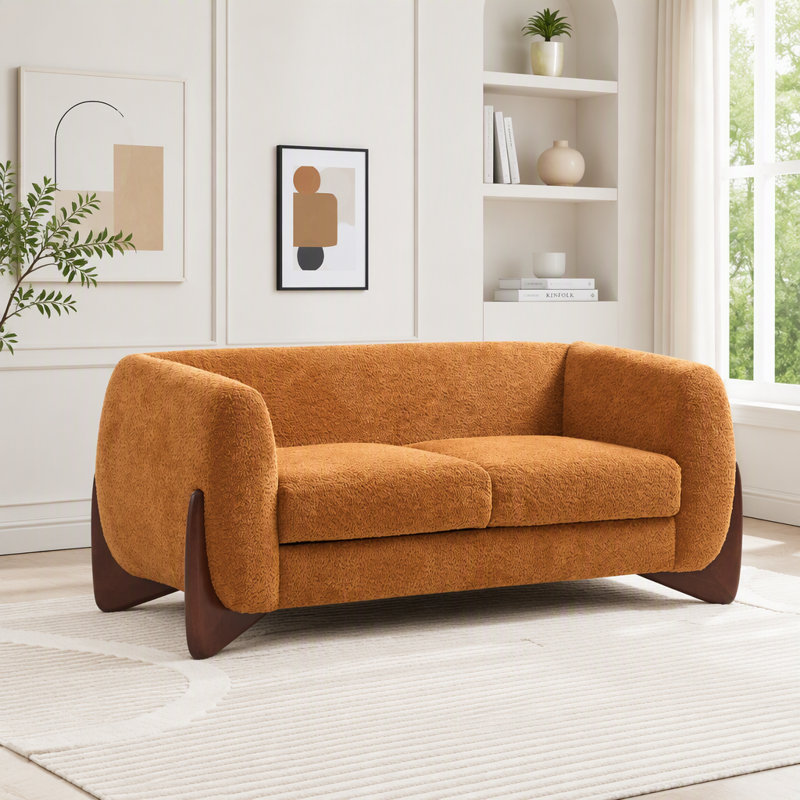 Causeuse Boucle avec texture de sherpa, Tissu caramel