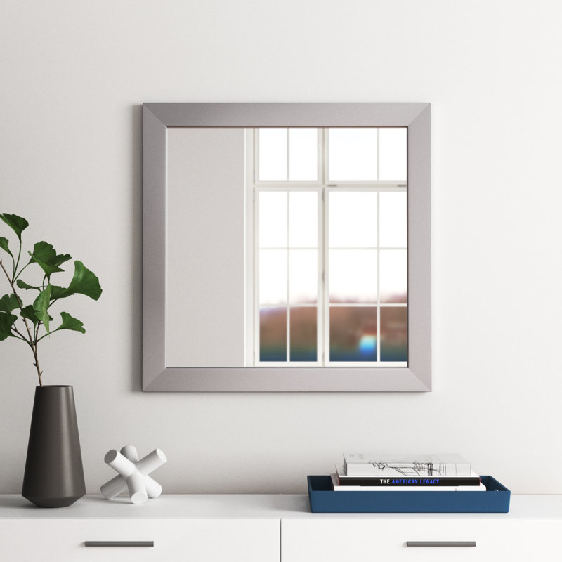 Bahena Engineered Wood Flat Wall Mirror, 29" x 29", Silver