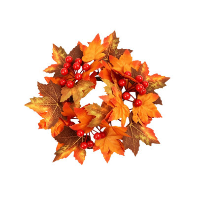Christmas Decorations Autumns Red Berry And Maple Leaf Candle Wreath And Thanksgiving Harvests Berry Candle Ring For Centerpieces