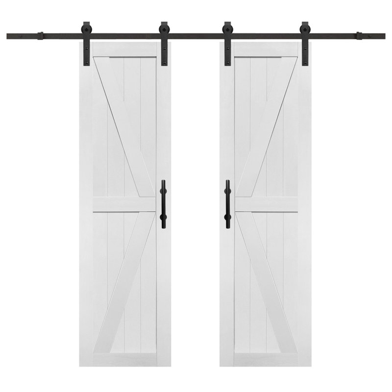 Porte de grange double en MDF avec porte coulissante S&Z TopHand®, dalle de porte de grange solide recouverte d'une surface en PVC imperméable