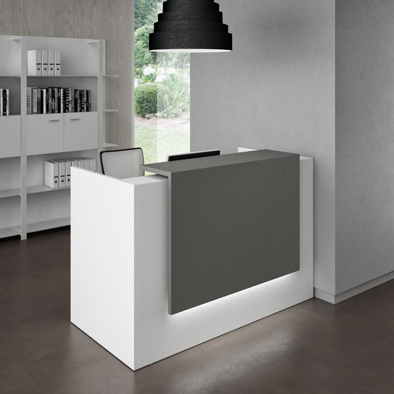 Bureau de réception moderne de 53 po Davinci, comptoir de bureau multifonctionnel, bureau stratifié, Blanc / gris