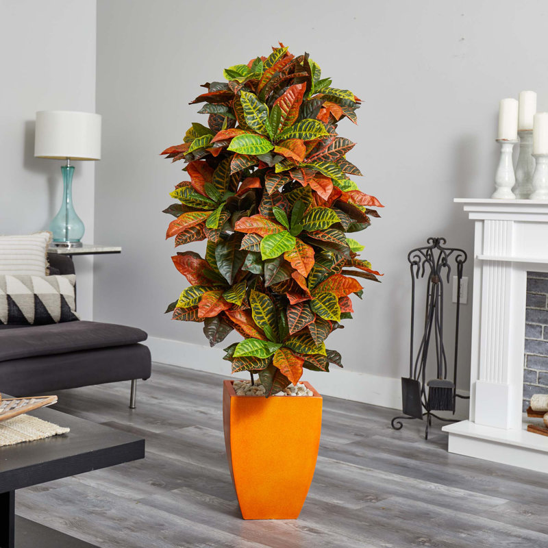 Croton Artificial Plant in Orange Planter