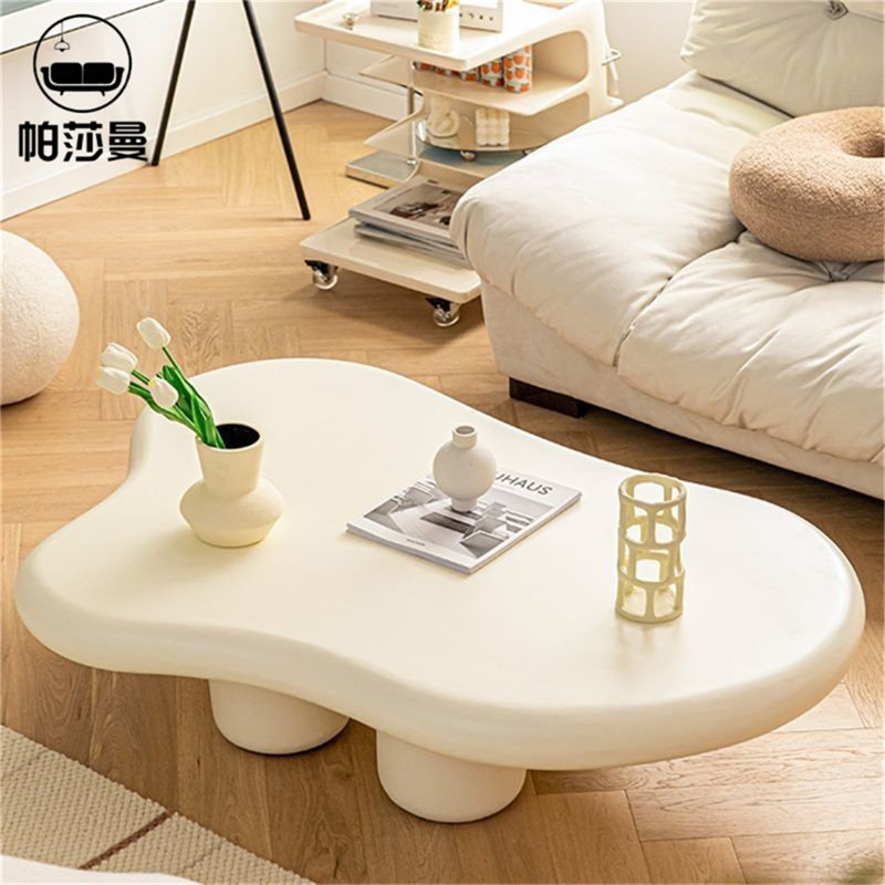 Cream Cloud Coffee Table, 39.37" Long Nordic Center Table with Soft Curved Design, 15.75" H x 39.37" L x 31.5" W