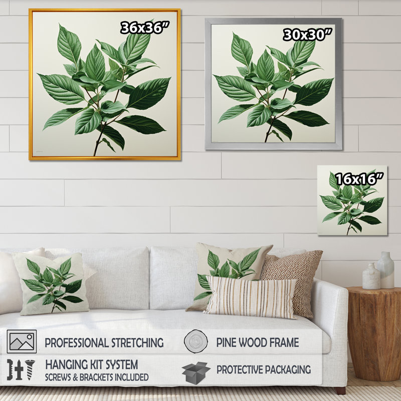 Menthe fraîche, feuilles de minimalisme sérénité II, Cadre simple blanc, H 24 po x l 24 po x P 1 po