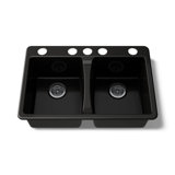 Deerfield 33" L x 22" W Double Basin Drop-In Kitchen Sink with Accessories