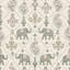 Papier peint d'éléphants à motif floral cachemire, fond vert sauge et ivoire-860848427