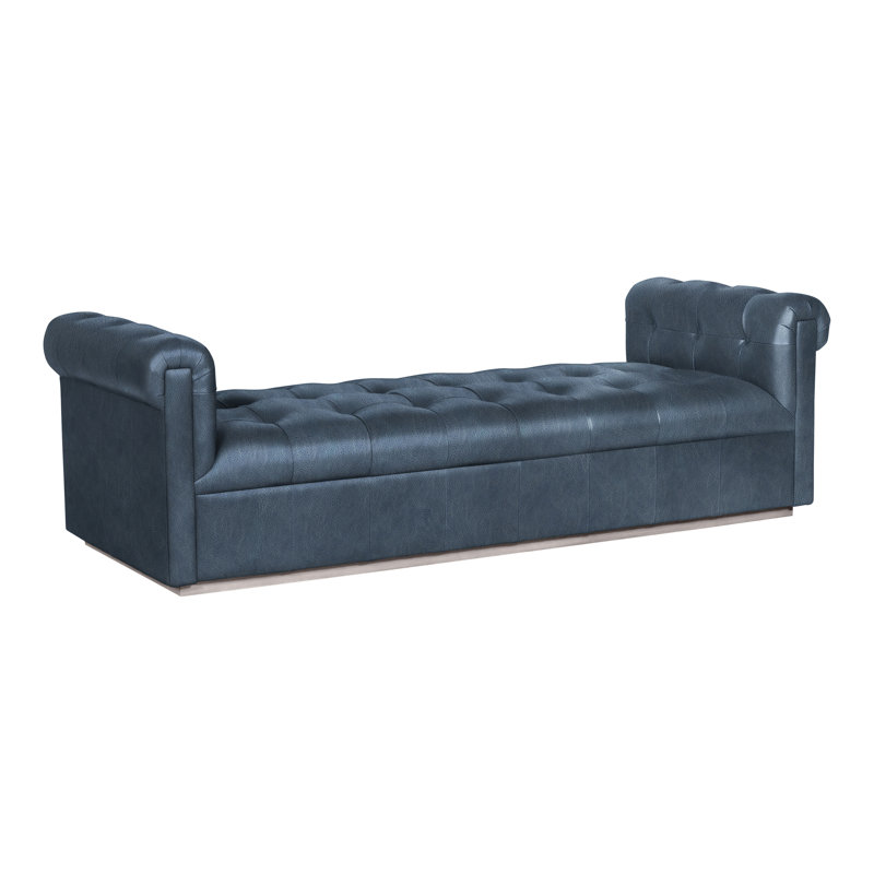 Chaise longue Thom Filicia Home, Gris colombe, Cuir véritable Saloon