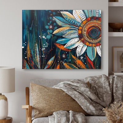 Décoration murale en métal orange et bleu Reflections of a Free Mind I - Boho Feather
