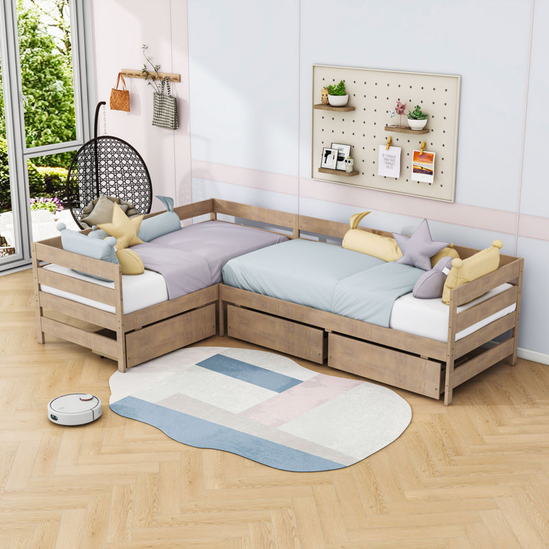Lit plateforme simple avec trois tiroirs, Naturel