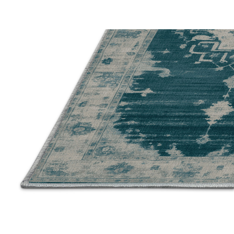 Tapis bleu lavé à la machine, Carré 4 pi