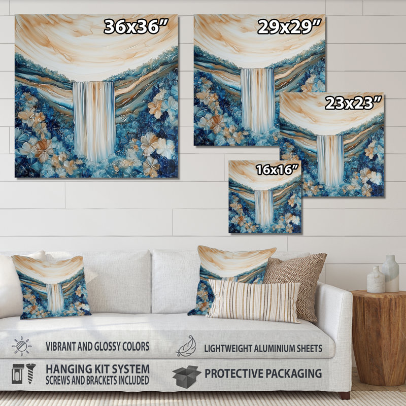 Majestic Waterfall In Summer I - Paysages, décoration murale en métal, impression en cascade, H 36 po x l 36 po