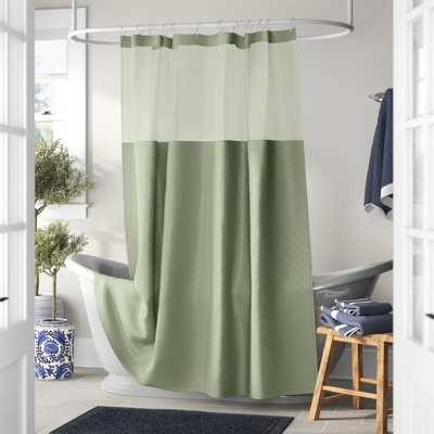 Docia Modern Waffle Weave Shower Curtain for Bathroom With Mesh Top Window Shower Curtain With Liner Sets