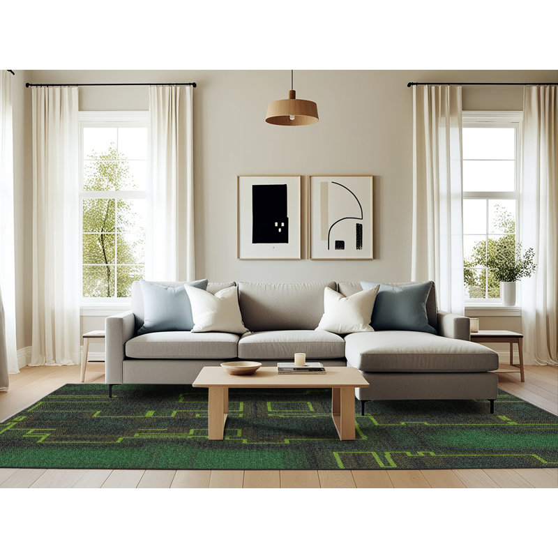 Tapis de zone vert foncé à motifs, Rectangle 6 pi x 9 pi