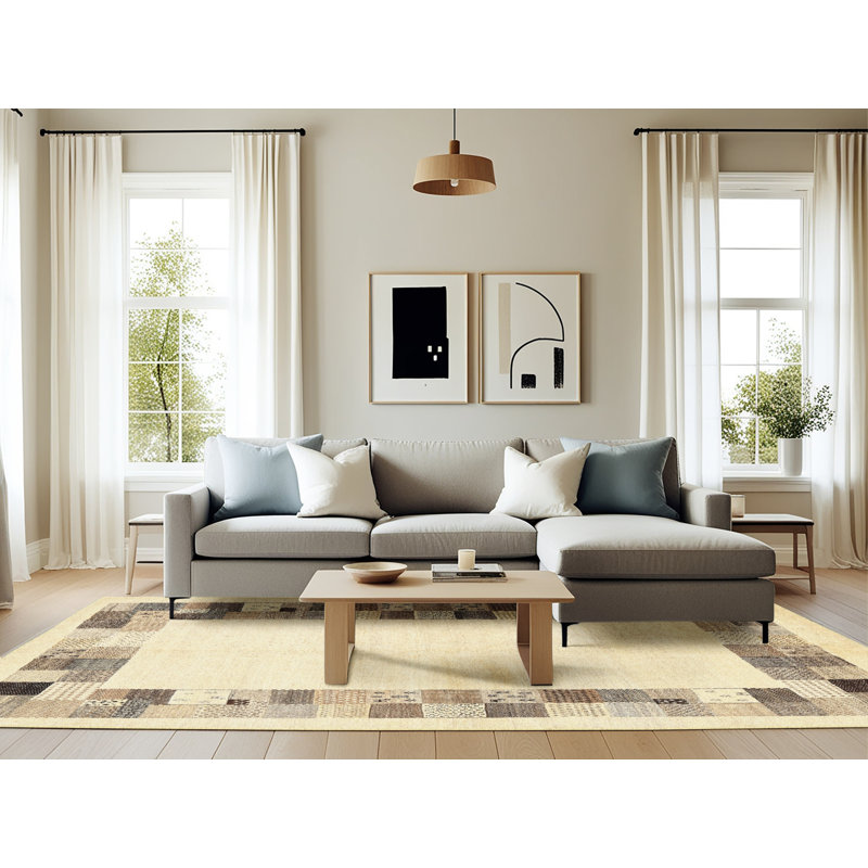 Tapis beige/brun/gris contemporain, Rectangle 6 pi x 9 pi