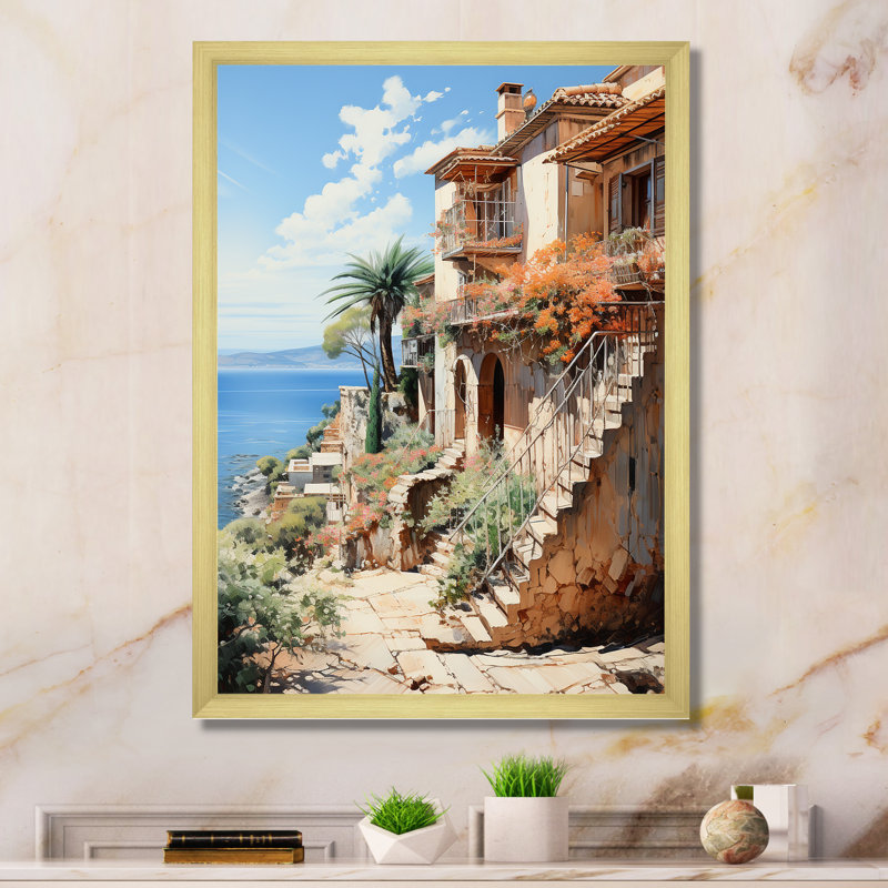 Spain Mediterranean Serenity In Mallorcain - Cityscapes Canvas Wall Art, H 32 po x l 16 po x P 1 po, Encadrement doré
