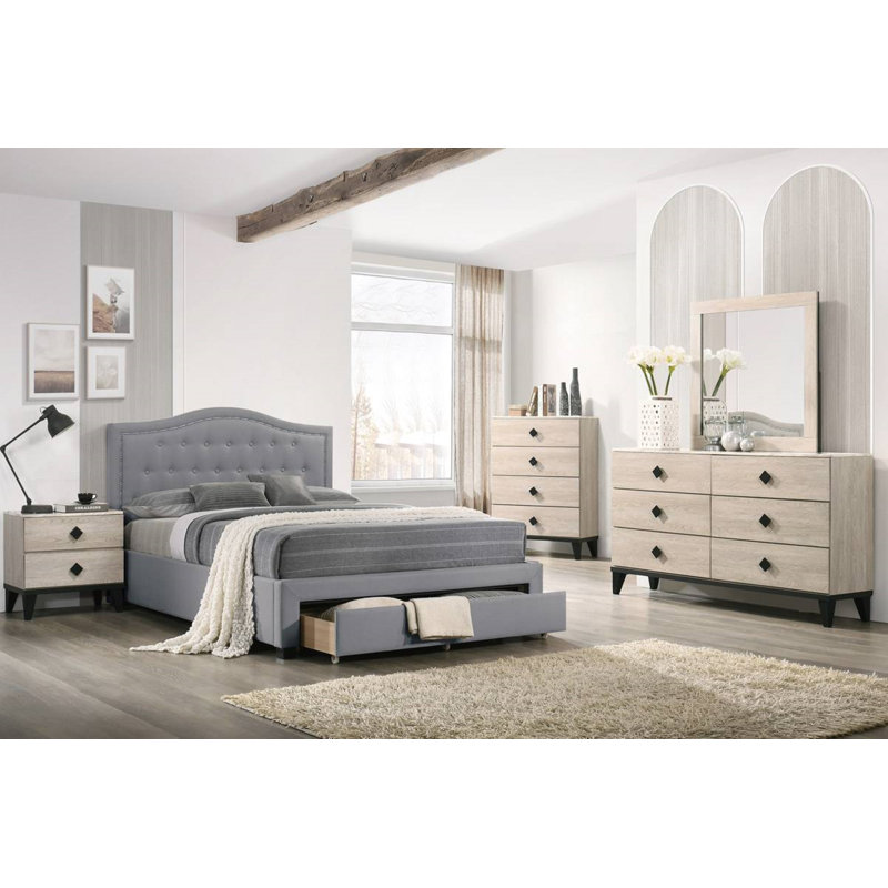 Gurdas Upholstered Platform Storage Bed, Full, Light Gray
