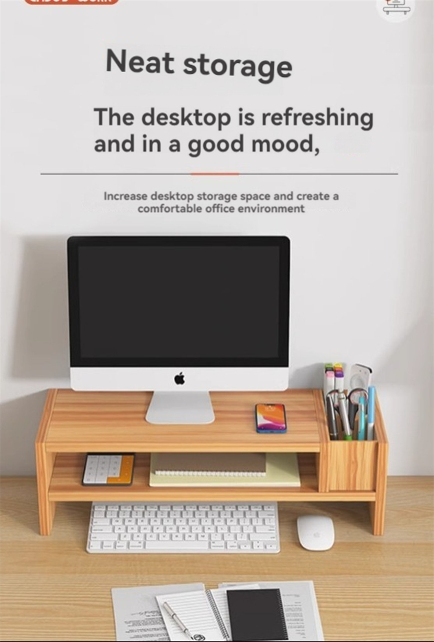 Inbox Zero Desktop Computer Monitor Stand With Dual Pen Holders | Wayfair