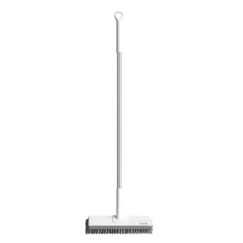 Brosse à récurer réglable à long manche - brosse à récurer robuste à poils longs 3-en-1 avec raclette pour carrelage, terrasse, salle de bain, garage et cuisine (blanc)