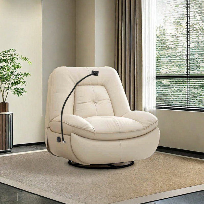 Fauteuil inclinable pivotant en similicuir Sulley, Ivoire ivoire