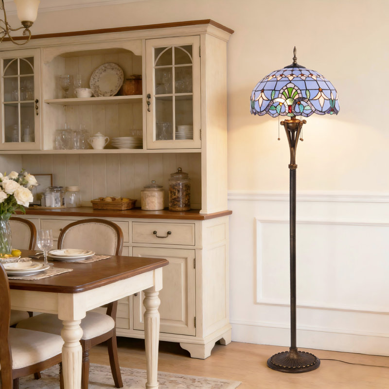69" Traditional Floor Lamp With Tiffany-Style Baroque Stained Glass Shade