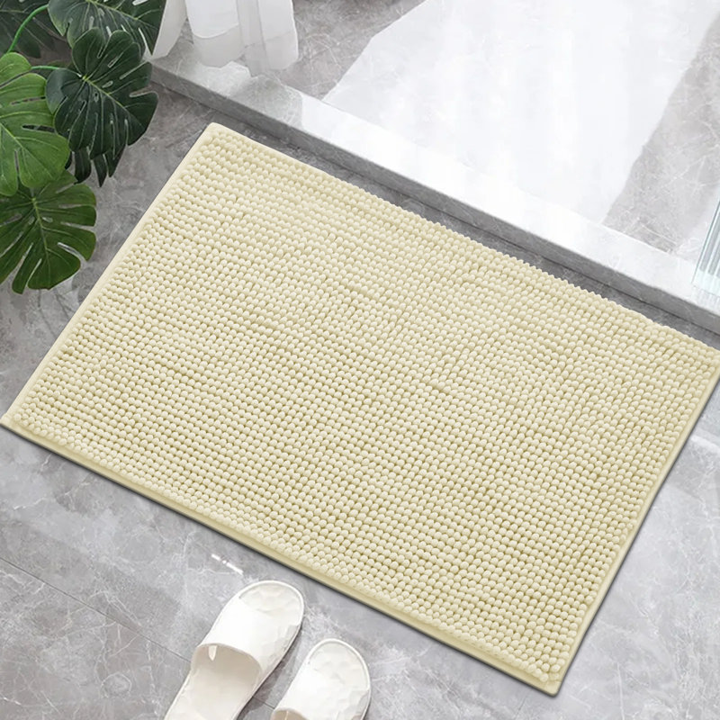 Neveaha Luxury Chenille Soft Absorbent Microfiber Rectangle Bath Mat, Cream, 2cm H x 50cm W x 80cm D