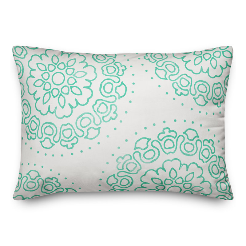 Floral Outdoor Reversible Throw Pillow, Teal