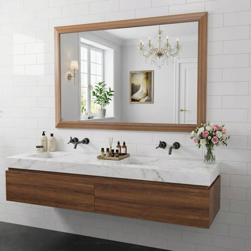 Lunara Belveled Edged Accent Rectangular Bathroom Wall Mirror with Tempered Glass & Rust-proof Aluminimn Framed, 55" x 32"