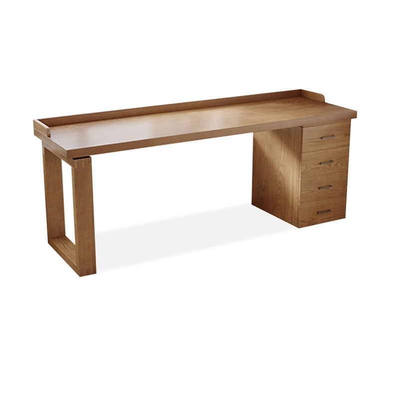 Bureau rectangulaire brun en bois massif avec 4 tiroirs, H 29,53 po x l 62,99 po x P 23,62 po