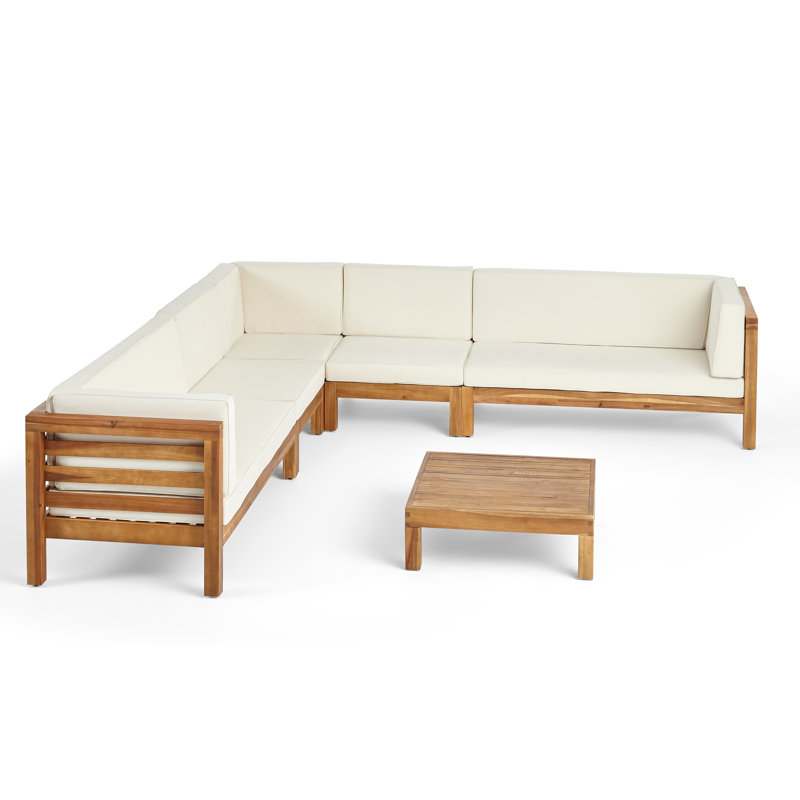 Ensemble de conversation modulaire d'extérieur 7 pièces avec coussins Maher, Beige