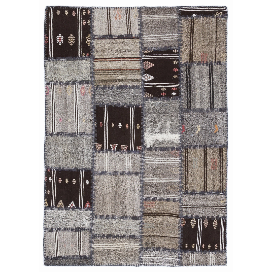 Teselya Brown Striped Wool Handmade Area Rug