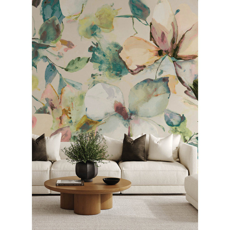 Florian Teal Wall Mural, Blue