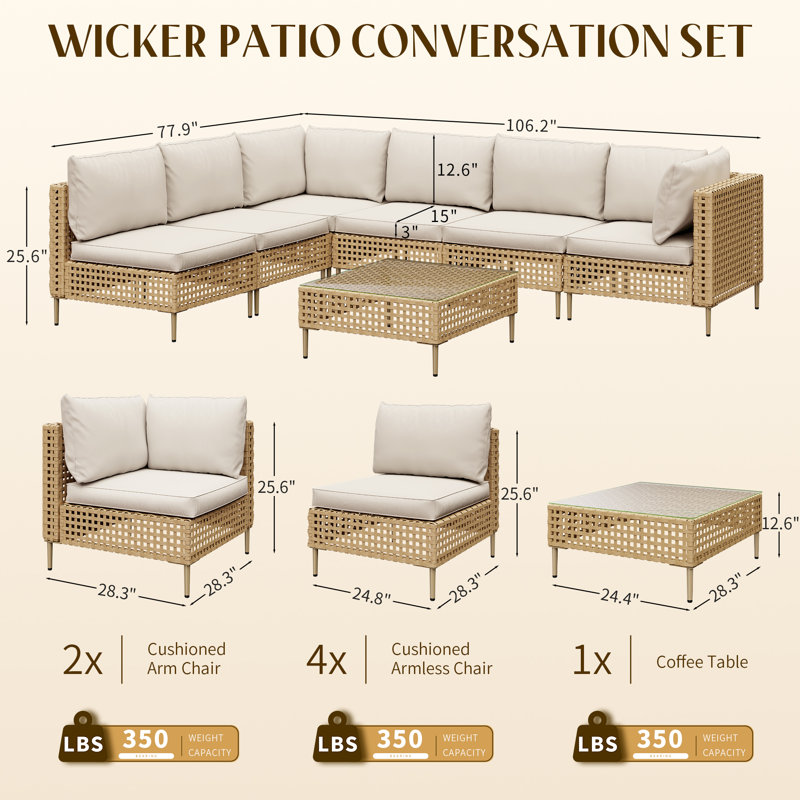 Ensemble de conversation d'extérieur pour 6 personnes avec coussins Keaghan, Beige