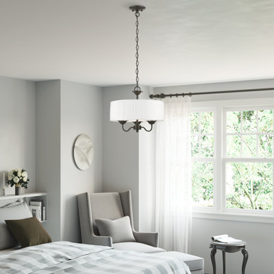 Lamotte 3-Light Dimmable Metal Drum Chandelier with Linen Blend Shade