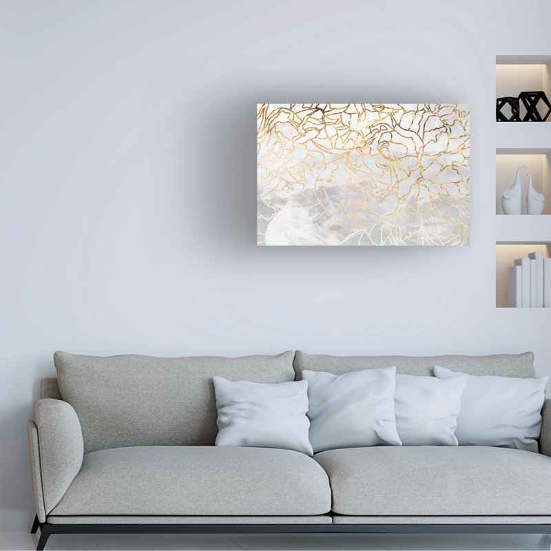 Abstract Gold and Silver Marble Canvas Wall Art, 24" x 16"