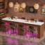Table de bar longue de 55,1 po avec lumières à DEL RVB et plateau en faux marbre, table de pub à hauteur de comptoir avec sièges pour 4 personnes, îlot de cuisine moderne pour la salle à manger ou le bar à la maison