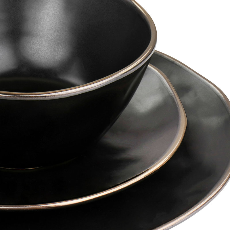 Elama Piece Stoneware Dinnerware Set - Service for 4, Black