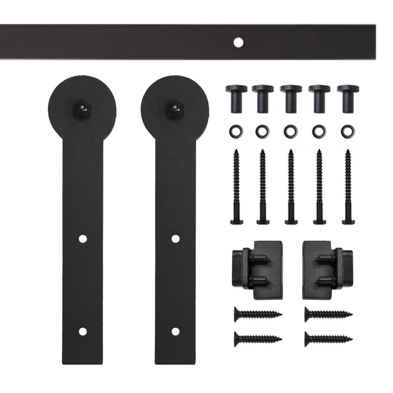 Ensemble de quincaillerie de porte de grange ronde standard à une seule voie (porte non incluse), Noir, 72 po