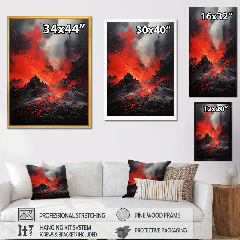 «Volcano Volcanic Explosion II», reproduction sur toile, H 32 po x l 16 po x P 1 po, Cadre flottant doré