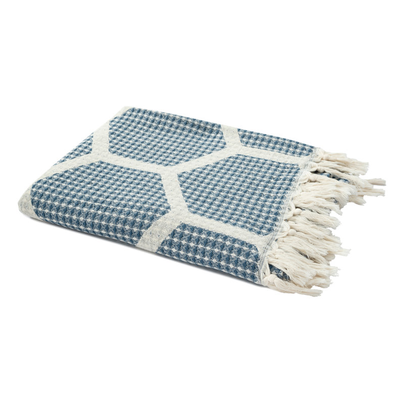 Jeté 100% coton Honeycomb, Bleu