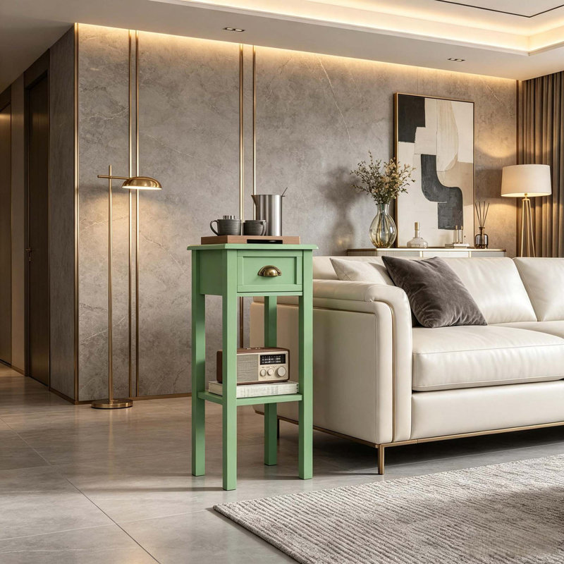 Space-Saving Side Table with Drawer and Shelf Storage