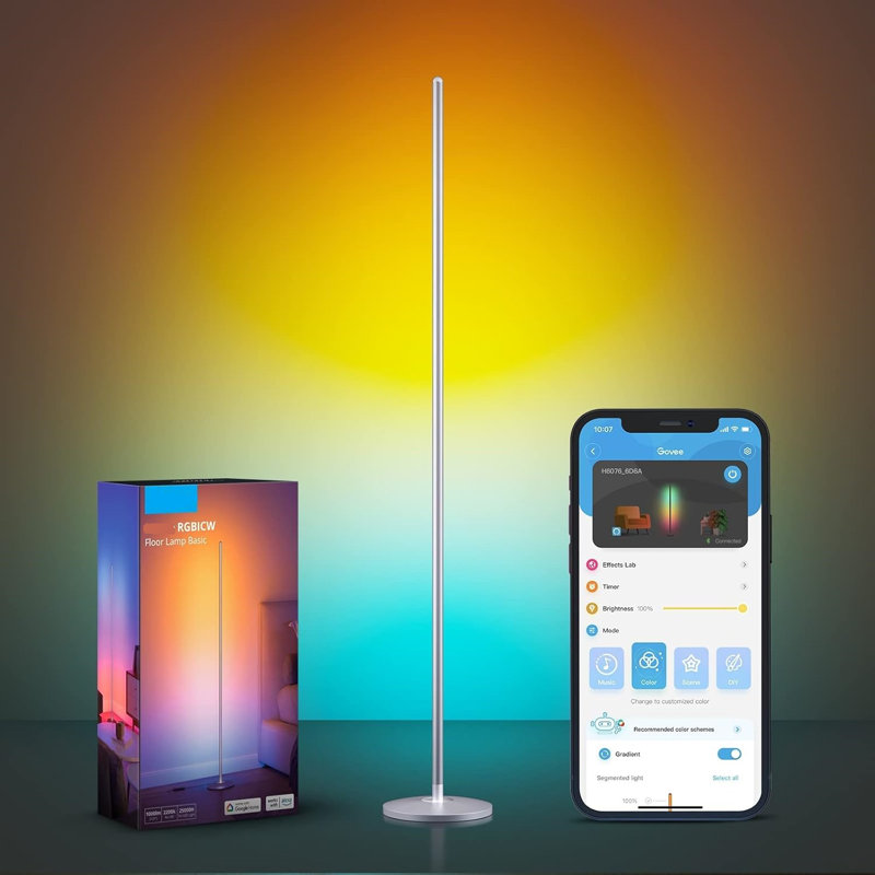 RGBIC Floor Lamp, LED Corner Lamp Works With Alexa, 1000 Lumen Smart Modern Floor Lamp With Music Sync And 16 Million DIY Colors, Color Changing Standing Lamp For Bedroom Living Room