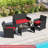 Set of 4 Patio Conversation Set w/Seat Cushions & Tempered Glass Tabletop Porch Outdoor-1096407604